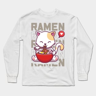 Eating Ramen Cute Noodles Kawaii Kittie instant cup Japanese food manga anime Long Sleeve T-Shirt